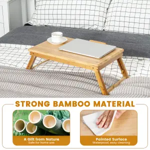 Costway Portable Bamboo Folding Laptop PC Desk Tray W/ Adjustable Legs & Tilting Heat-dissipation Top