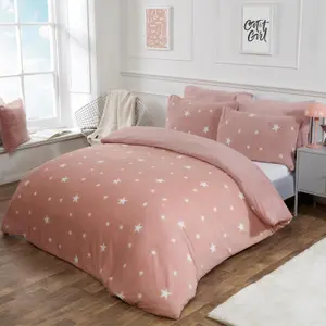 Dreamscene Star Teddy Duvet Cover Pillowcase Bedding Set, Blush - Single