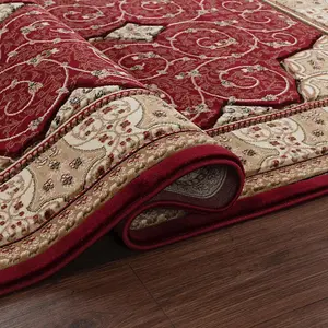 Abaseen 120x170 cm Red Royal Tabriz Rug Classic Oriental Rug 10mm Soft Pile Washable Area Rugs for Home and Office