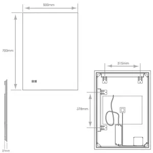 500 x 700mm IP44 Backlit LED Bathroom Mirror & Demister - Diffused Tunable White