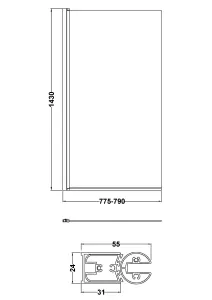 Square Single Ended Bath, Square Black Screen, Panels, Chrome Waste - 1700x700mm