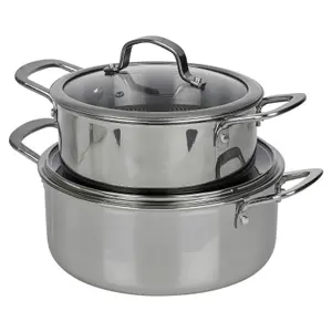 URBNCHEF 24cm Diameter Non Stick Stainless Steel Aluminium Induction Casserole Pots Set of 2