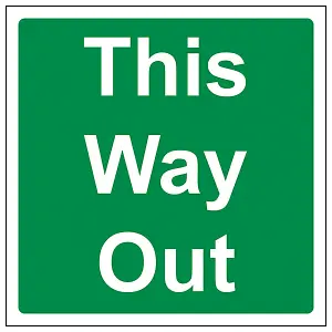 This Way Out Building Exit Sign - Self Adhesive Vinyl - 150x150mm (x3)