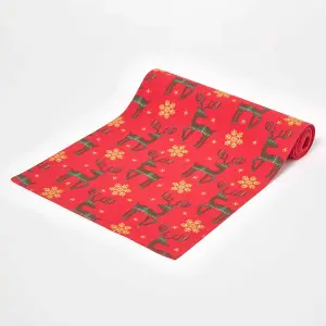 Homescapes Red Reindeer Christmas Table Runner 35 x 250 cm