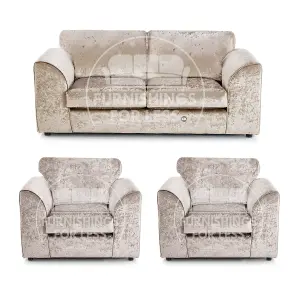 Crystal Crushed Velvet 3 Piece Sofa Set - 3 1 1 Mink - Full Back