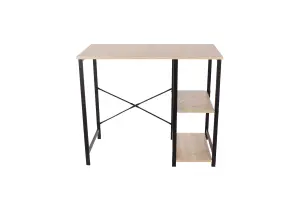 Study Desk with Side Storage, oak effect top with black metal legs