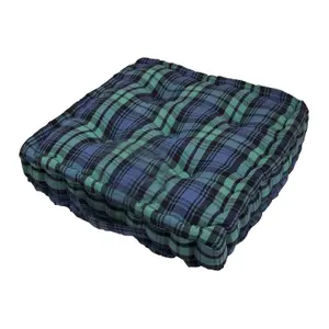 Homescapes Cotton Black Watch Tartan Floor Cushion, 50 x 50 cm