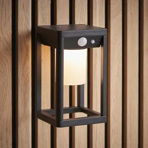 Modern Solar Powered Wall Light with PIR & Photocell - Textured Black Finish