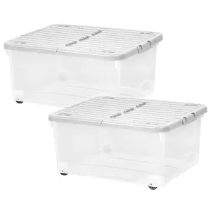 1 x Strong 30 Litre Wheeled Plastic Container For Home & Office Complete With Folding Split Lid