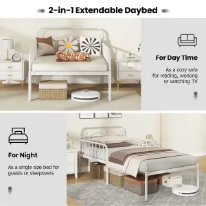 COSTWAY Extendable Daybed to Single Size Bed Metal Sofa Bed with Trundle