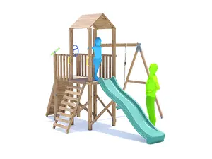 Dunster House Climbing Frame with One Swing & Slide FrontierFort High Platform