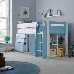 Lacy Blue Storage Mid Sleeper Bed And Orthopaedic Mattress