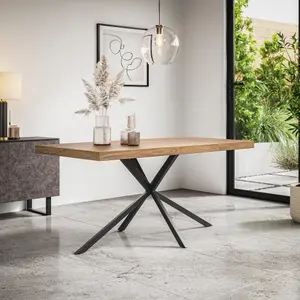 Donni Dining Table And Chairs -  Oak Effect Table Top w Black Legs + Monza Faux Leather Dining Chair Set Of 4 (Grey)