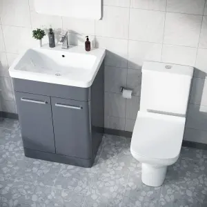 Nes Home  Floorstanding Vanity Basin Unit & Rimless Close Coupled Toilet Steel Grey