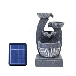 4 Tier Rockery Waterfall Decoration Solar Powered Outdoor Water Feature Fountain with LED Lights 47cm