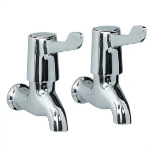 Chrome Kitchen Sink Lever Bib Taps 1/4 Turn Hot & Cold