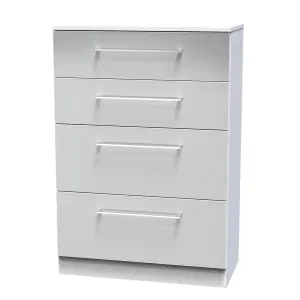 Chester 4 Drawer Deep Chest in Uniform Grey Gloss & White (Ready Assembled)