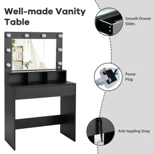 Costway Vanity Table Set Makeup Dressing Desk w/ 8 LED Light Bulbs Drawer & Stool