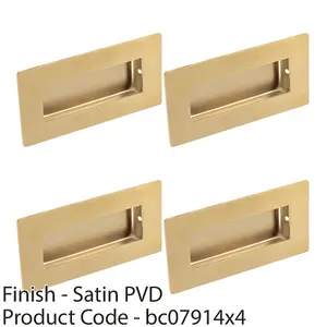 4 PACK - Recessed Sliding Door Flush Pull 102mm x 51mm 12mm Depth Satin Brass