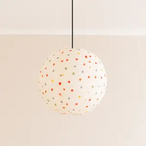 ValueLights Annie Polka Dot Natural Fabric Globe Ball Ceiling Lamp Shade with LED Bulb