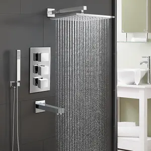 Olive 3 Way Concealed Thermostatic Shower Mixer Valve Slim Head & Bath Filler