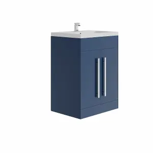 Rinse Bathrooms 600mm Painted Free Standing Vanity Unit with Basin Sink Cabinet Unit Bathroom Storage Units Matte Blue