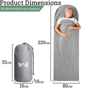 Trail Fleece Sleeping Bag Liner Single Adult Lightweight Compact Hooded with Bag