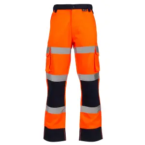 Hi Vis Two Tone 3 Band Combat Trousers - Orange/Navy - Long 40W