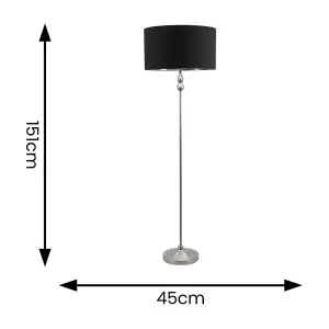 ValueLights Maggie Chrome Candlestick Floor Lamp with Black with Chrome Inner Lamp Shade and LED Bulb