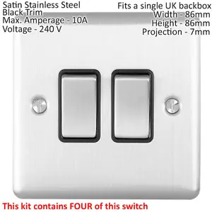 SATIN STEEL House Socket & Switch Set -14x Light & 14x Switched UK Power Sockets