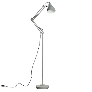 ValueLights Noya Modern Grey Metal Adjustable Reading Task/Study Desk/Craft Spotlight Floor Lamp with 6w LED GLS Bulb