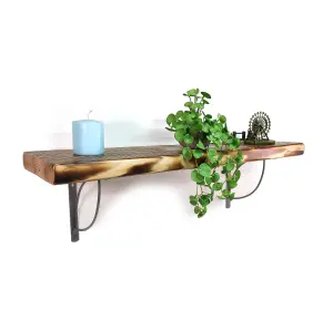 Wooden Rustic Shelf with Bracket TRAMP 220mm 9 inches Burnt Length of 60cm