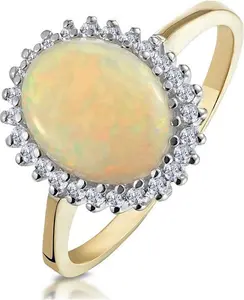 Opal 10 X 8mm And Diamond 9K Yellow Gold Ring