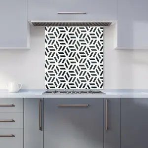 Geometric Monochrome Hexagonal Pattern Premium Glass Kitchen Splashback W700mm x H650mm