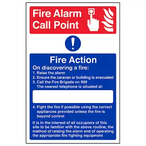 Caravan Site Safety Fire Action Sign - Adhesive Vinyl - 300x400mm (x3)