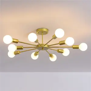 Garwarm 10-Light Gold Sputnik Semi Flush Mount Ceiling Light