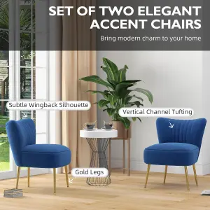 HOMCOM Set of 2 Accent Chairs Wingback Armless Chairs for Bedroom Dark Blue