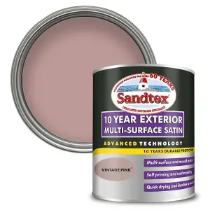 Sandtex 10 Year Multi Surface Quick Drying Satin Vintage Pink 750ml