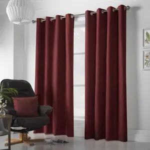 Velvet Chenille Ring Top Curtains 142cm x 137cm Red