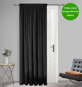 Home Curtains Montreal Fully Lined Soft Velour 45w x 84d" (114x213cm) Black Door Curtain