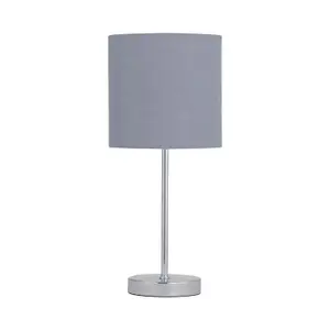 First Choice Lighting Set of 2 Chrome Stick Table Lamps with Grey Cotton Shades