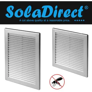 Silver Louvred Wall Vent Grille with Flyscreen and Screw Covers, 150 x 150 mm, Air Ventilation Duct Cover with Flat Back