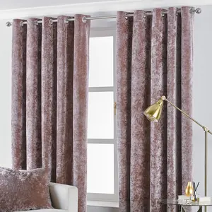 Paoletti Blush Pink Verona Crushed Velvet Eyelet Curtain Pair (W) 229cm x (L) 137cm