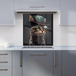 Bengal Cat Face Glasses Splashart Premium Glass Kitchen Splashback W700mm x H650mm