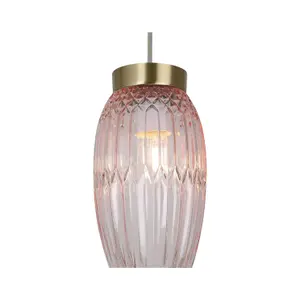 First Choice Lighting Facet Antique Brass with Pink Faceted Glass Pendant Shade