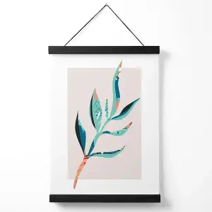 Papyrus Leaf Blue and Pink Boho Botanical Medium Poster with Black Hanger