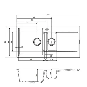 Reginox Amsterdam 15BS 1.5 Bowl Granite Reversible Inset Black Kitchen Sink