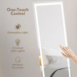 HOMCOM LED Lighted Full Length Mirror Dimmable Full Size Body Mirror for Bedroom, White