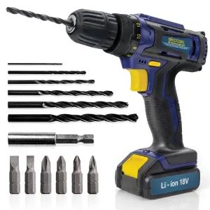 Skotek 18V Cordless Drill and Screwdriver Set 13 Piece Kit Li-ion Battery Included