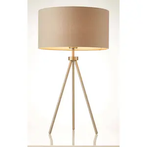 Luminosa Tri 1 Light Table Lamp Matt Nickel, Grey Linen Effect, E27